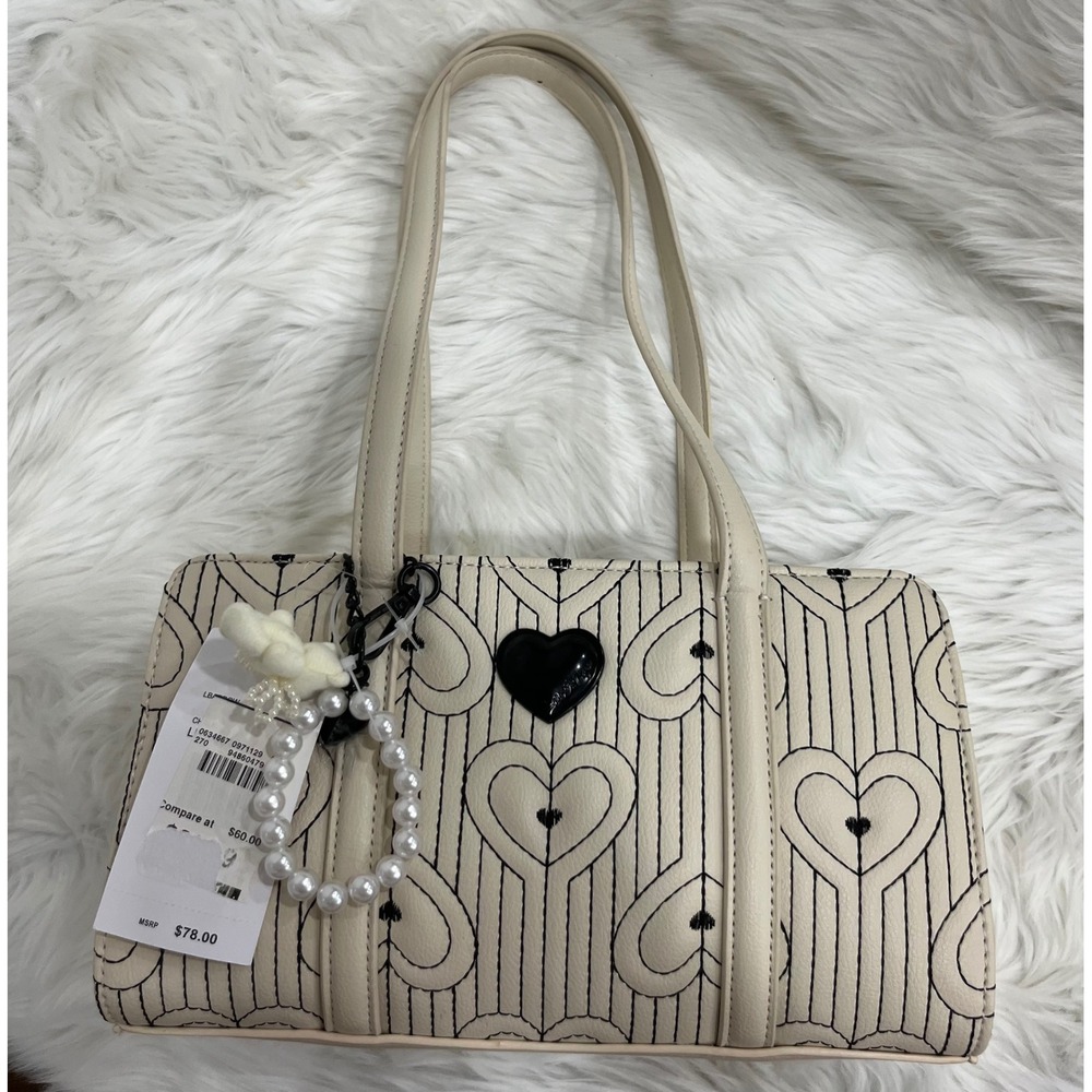 Luv Betsey by Betsey Johnson Heart Print Shoulder Bag Ivory Black NWT